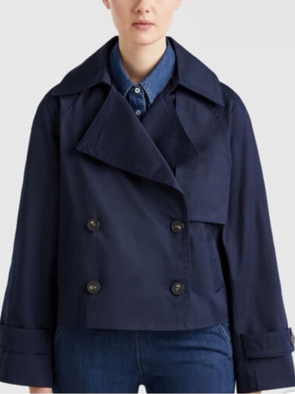 Bagatelle Navy Blue Cropped Trench Jacket, Size Large